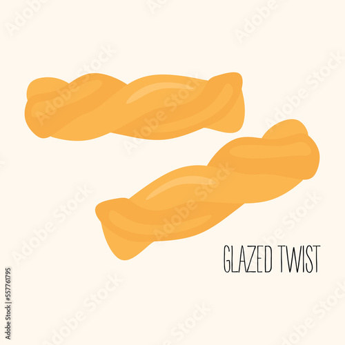 Twisted glazed donut vector. Glazed twist flat illustration isolated. vector illustration