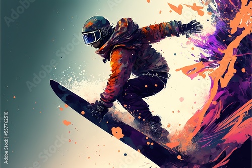 snowboarder on the slope, snowboard, extreme sport, Generative AI