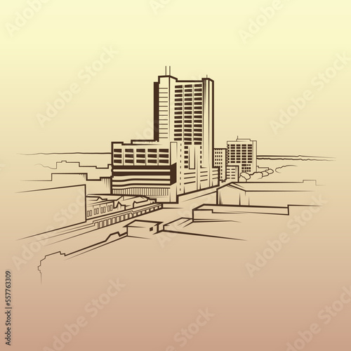 Vector illustration of  the central business district in Bulawayo, Zimbabwe