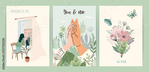 Set of Romantic illustrations. Man and woman. Love, love story, relationship. Vector design concept for Valentines Day and other.