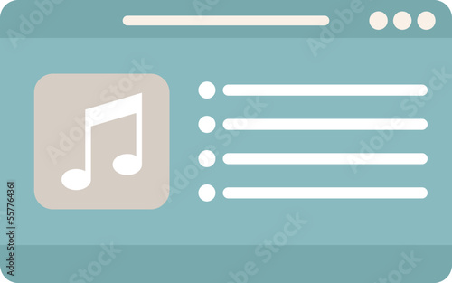 Laptop playlist icon flat vector. Music audio. Listen playlist isolated