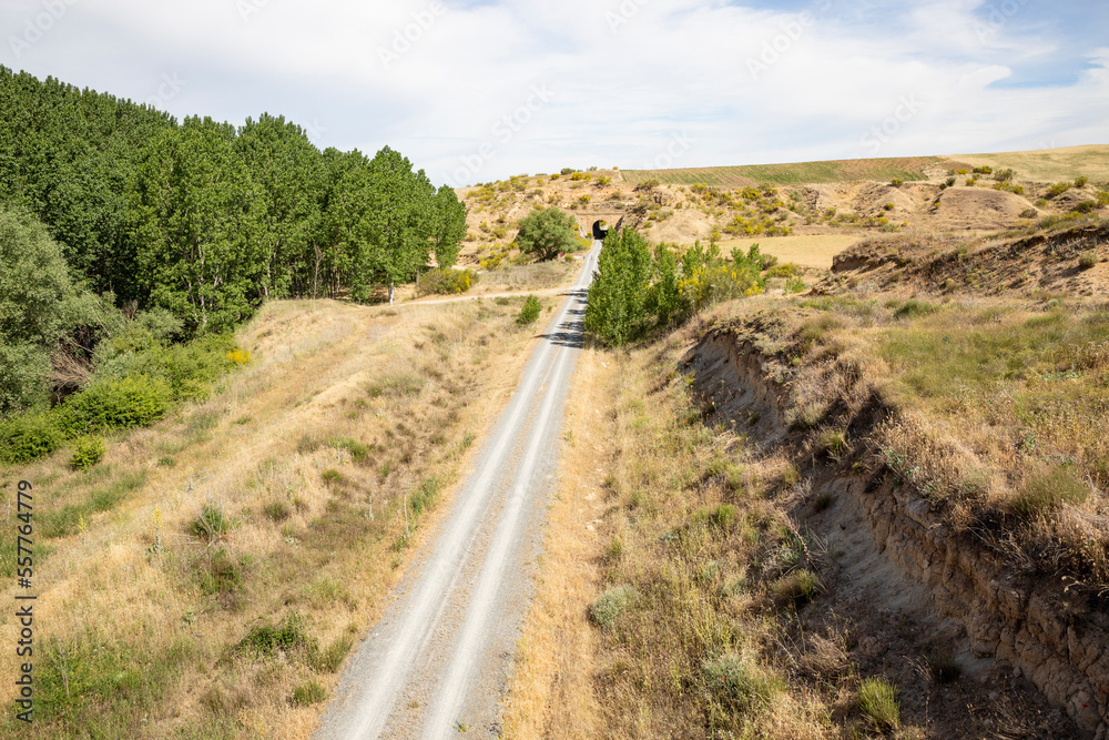 Camino Natural Via Verde del Valle del Eresma - gravel road next to Los Huertos, province of Segovia, Castile and León, Spain