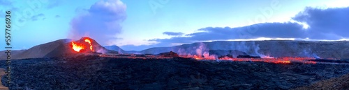 Iceland active volcano lava flow panoramic