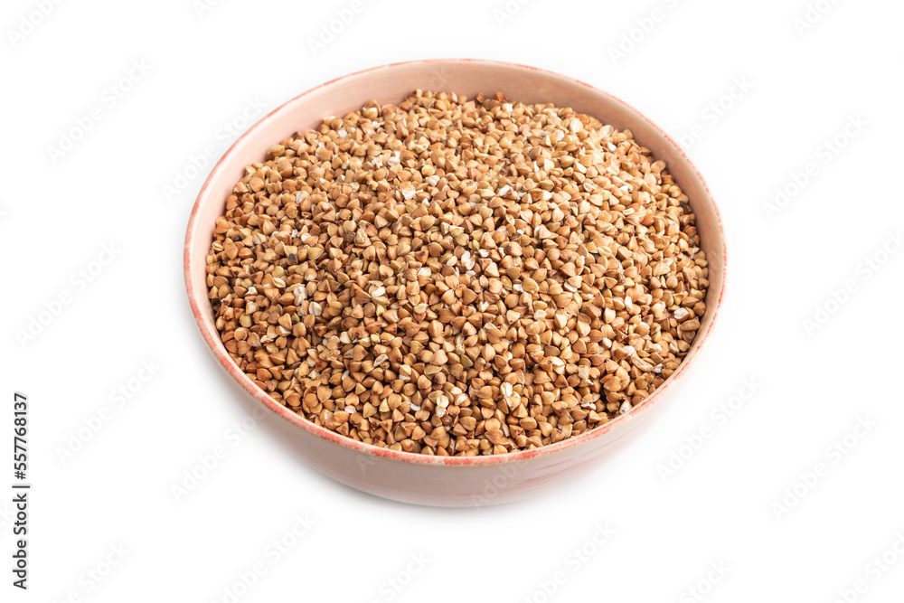 Raw buckwheat isolated on white, side view Raw buckwheat isolated on white, side view