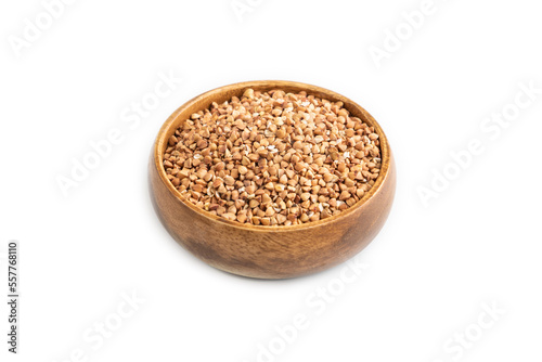 Raw buckwheat isolated on white, side view