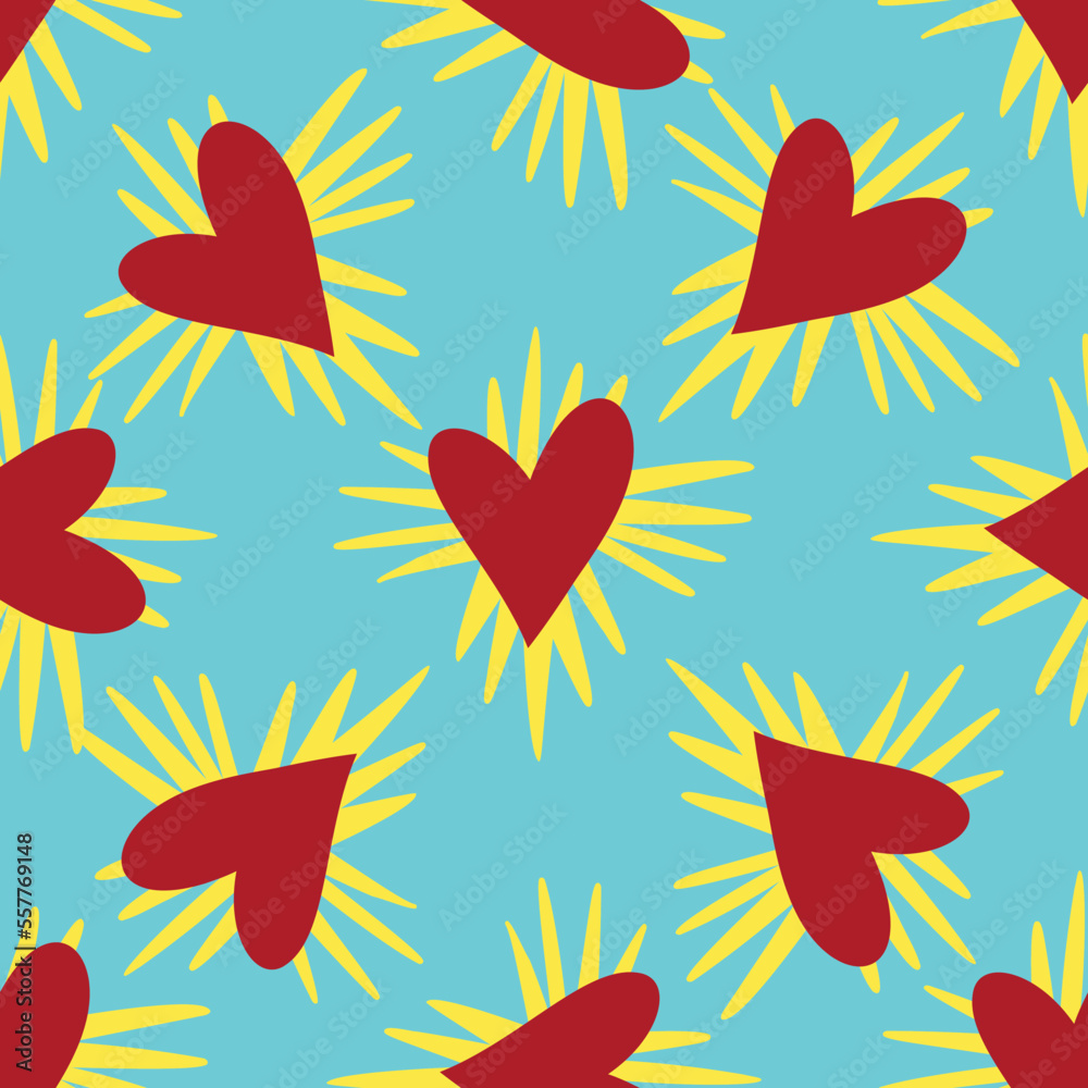 Valentines Day pattern with ugly funky hearts. Groovy cute love characters Valentines Day pattern with ugly funky hearts. Groovy cute love characters