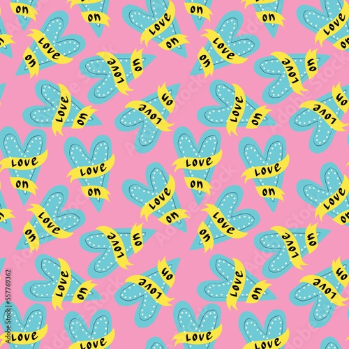 Valentines day pattern with hearts in modern doodle style