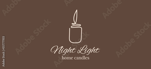 Trendy sketch banner with one line candle logo. Vector sketch illustration. Template design. Romantic background. Vector illustration