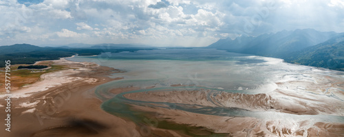 View of Mount Moran in Grand Teton National Park from above. Beautiful endless nature of America.