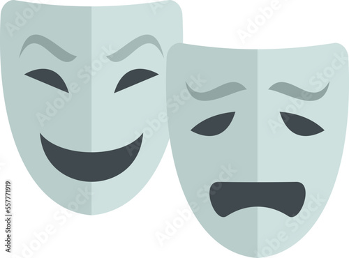 Ancient theatre mask icon flat vector. Drama theater. Greek comedy isolated