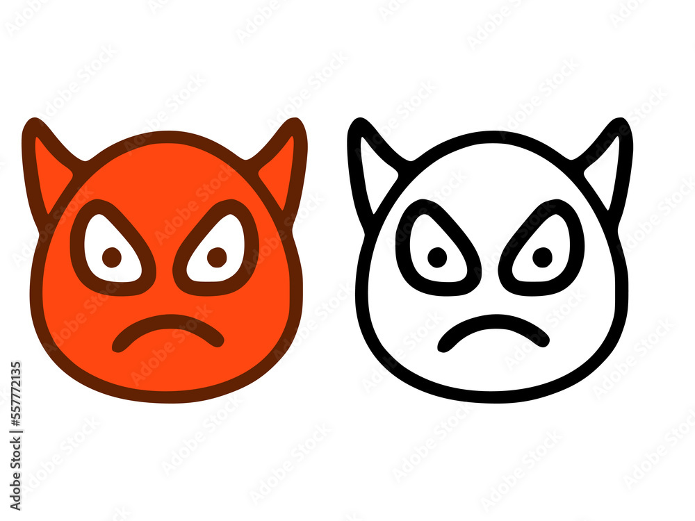 Evil devil emoticon in two style isolated on white background.
