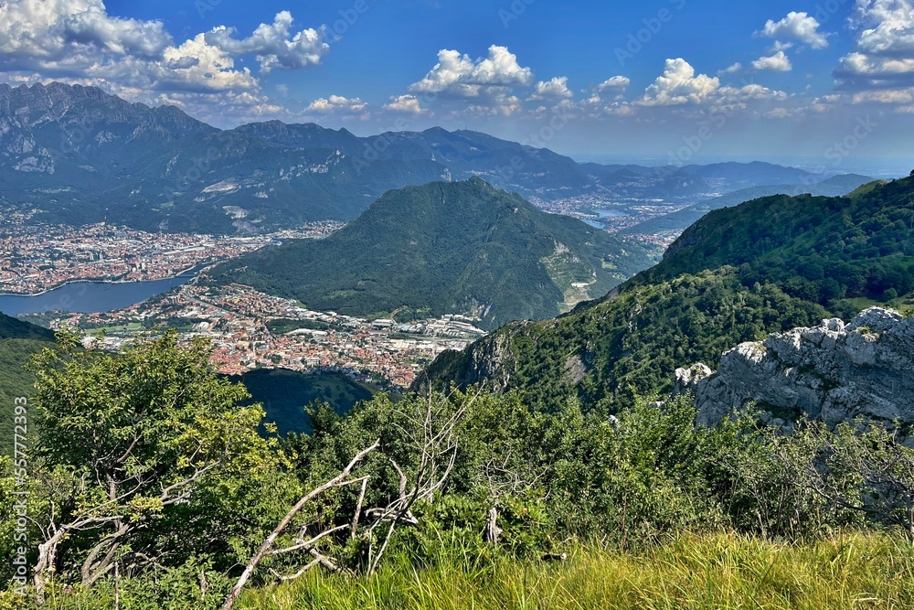 view of the landscape around the town of Lecco and Lake Como