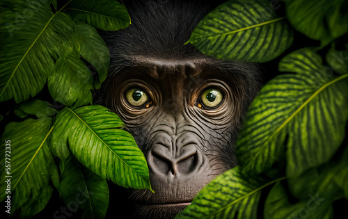 Portrait of chimpanzees. A portrait photo of an adult chimpanzees face. Wildlife animal background. digital art  © Viks_jin