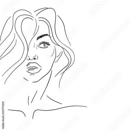 Young woman one line drawing style. Minimalistic background. Fashion wallpaper	