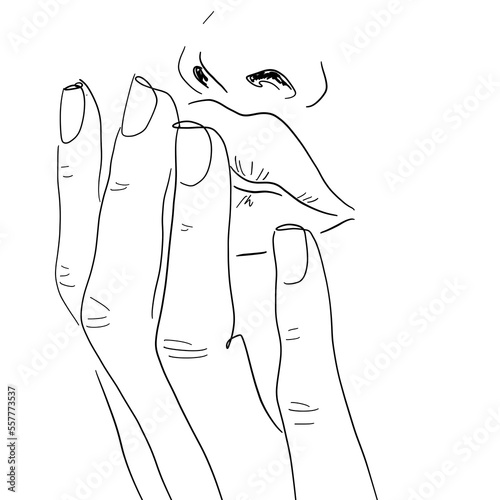 Lips of a young woman one line drawing style. Minimalistic background. Fashion wallpaper