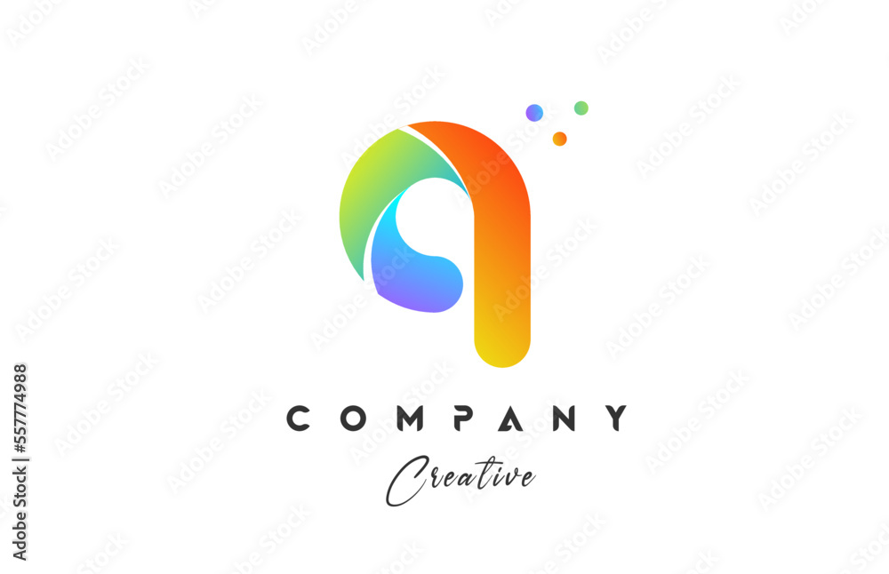 Colored Q alphabet letter logo icon design. Yellow blue green color with dots. Colorful creative template for company and business Colored Q alphabet letter logo icon design. Yellow blue green color with dots. Colorful creative template for company and business