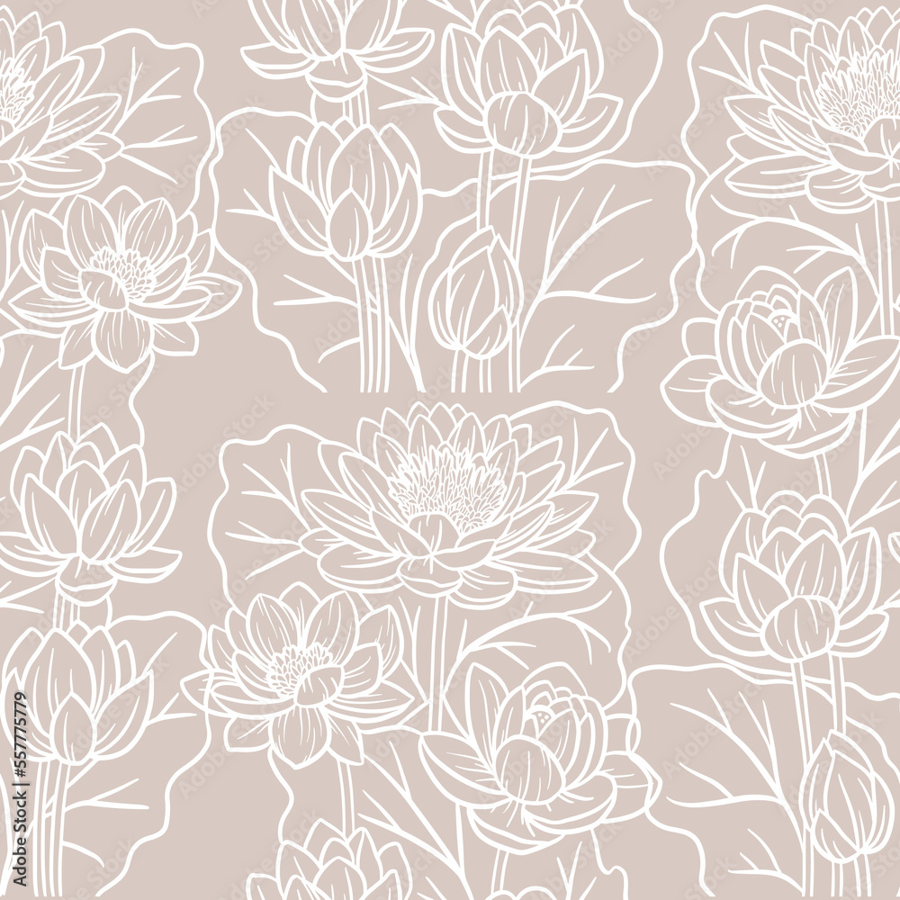 Lotos flowers composition, vector hand drawn illustrations
