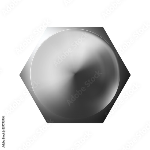 Metal bolt head, shiny cap. Twisted in surface isolated. Macro chrome top view of wide a hat metalwares. Png