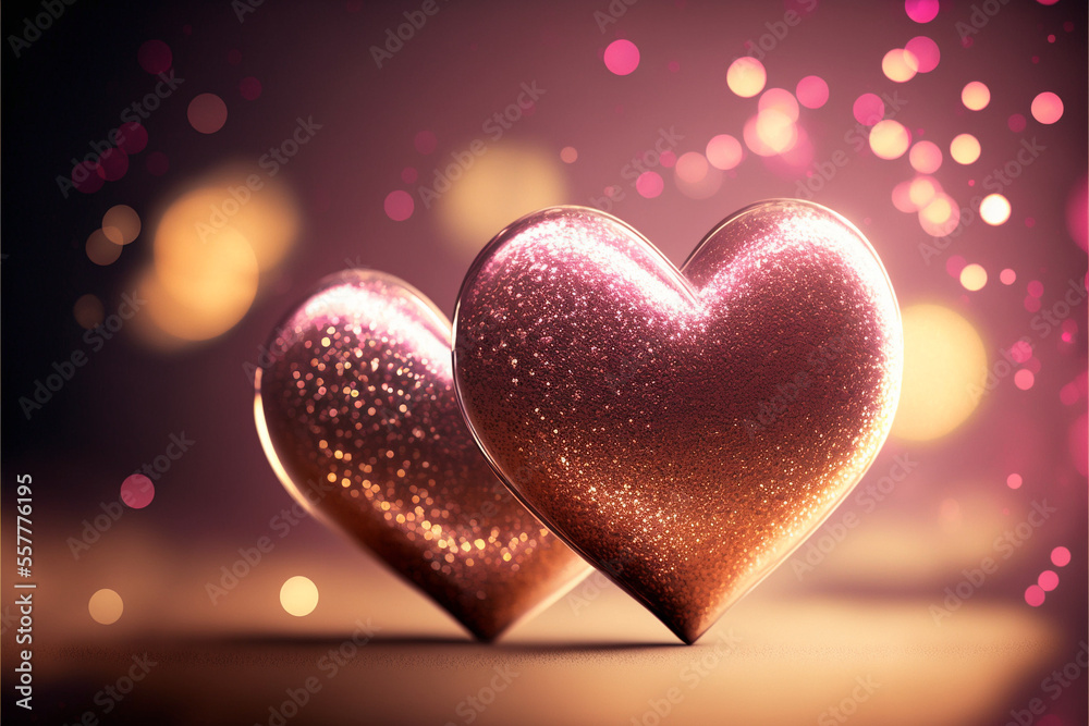 Two sparkling hearts on a shimmering background #2, perfect for a Valentine's Day or wedding celebration, generative ai Two sparkling hearts on a shimmering background #2, perfect for a Valentine's Day or wedding celebration, generative ai