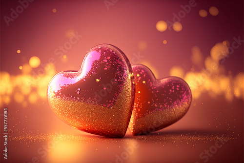 Two sparkling hearts on a shimmering background #3, perfect for a Valentine's Day or wedding celebration, generative ai