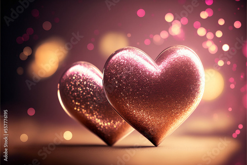 Two sparkling hearts on a shimmering background #2, perfect for a Valentine's Day or wedding celebration, generative ai