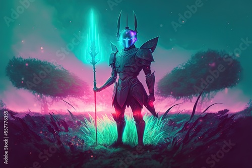 neon ancient warrior with the magic spear