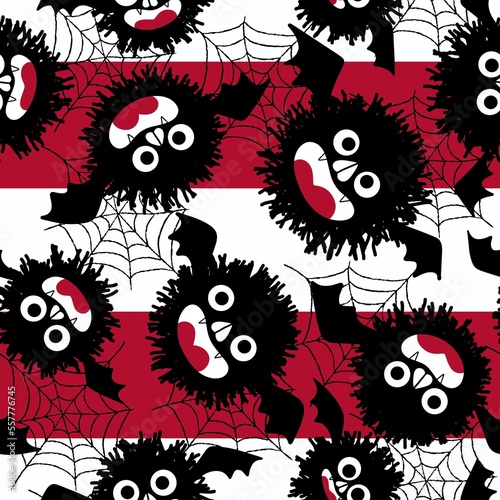 Halloween cartoon animals seamless fluffy bats pattern for wrapping paper and kids clothes print and fabrics