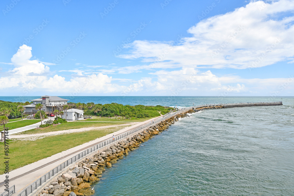 Walkway leading to fishing pier at Sebastian Inlet in Brevard County on Florida's Space Coast