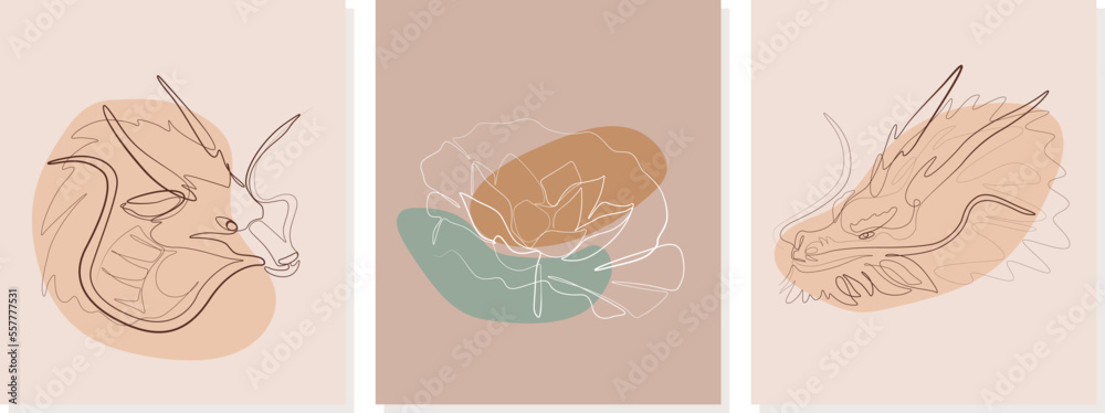 Set the dragons with flower of lili line art illustration. One line art character, simple hand drawn asian elements. Chinese new year 2024 year of the dragon. Vector illustration Set the dragons with flower of lili line art illustration. One line art character, simple hand drawn asian elements. Chinese new year 2024 year of the dragon. Vector illustration