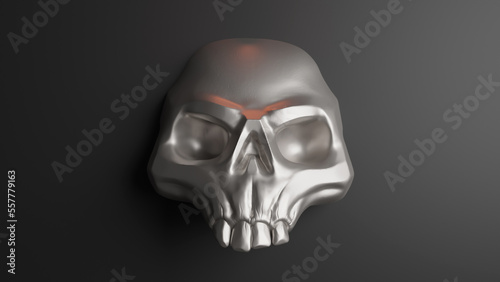 3d illustration of a silver skull on a dark background. Dark skeleton. Black skull.
