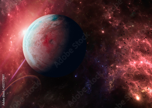 Planets and exoplanets of unexplored galaxies, black hole. Sci-Fi. New worlds to discover. Colonization and exploration of nebulae and galaxies