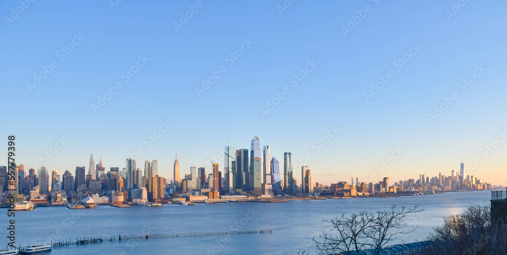 Manhattan skyline buildings in perfect setting sunlight, saturated background graphic resources travel photo