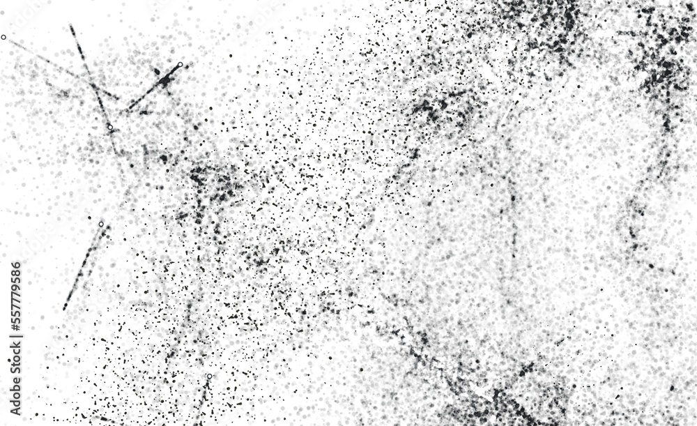 Grunge black and white pattern. Monochrome particles abstract texture. Background of cracks, scuffs, chips, stains, ink spots, lines. Dark design background surface