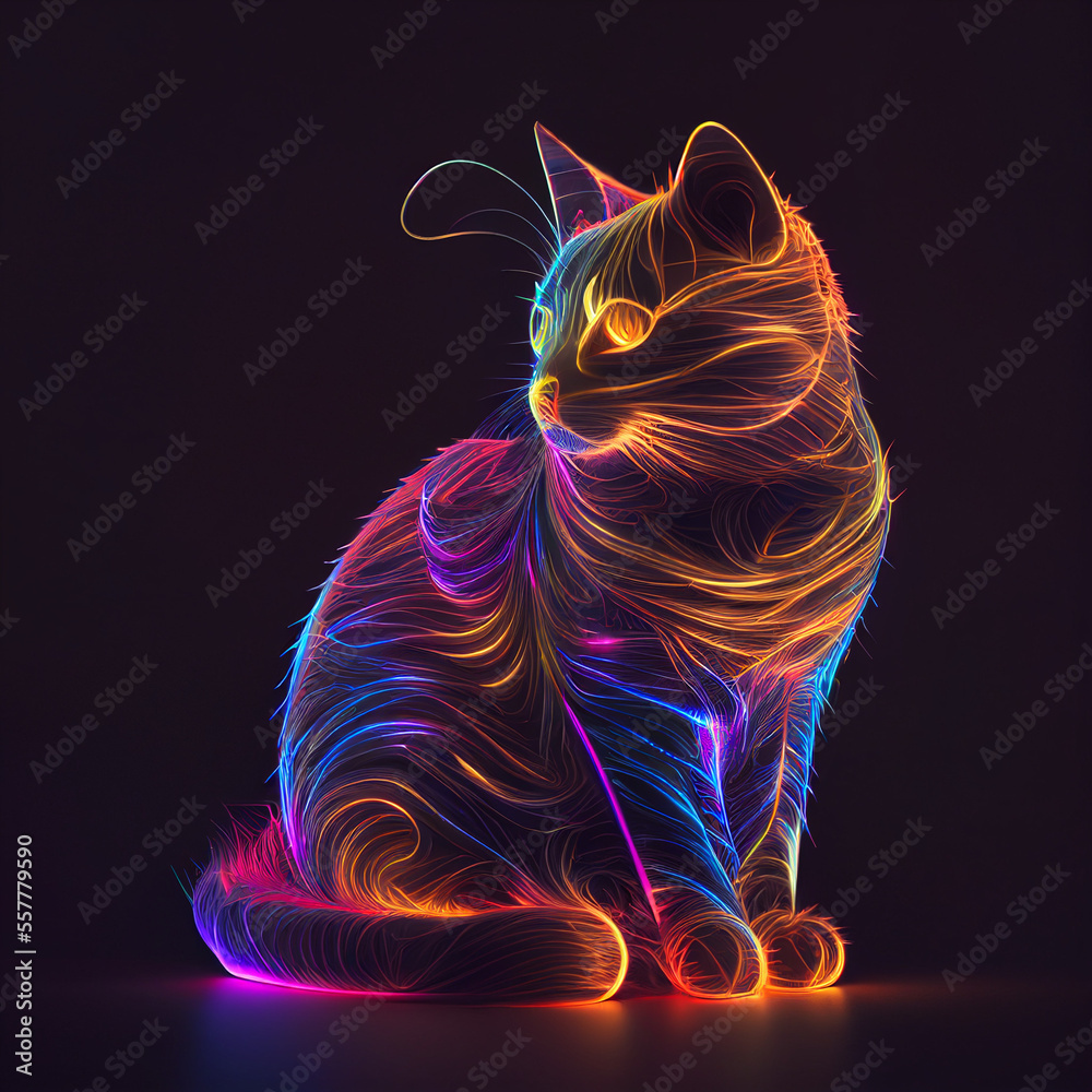Neon Cat: 3D Render of a Vibrant, Futuristic, Spacy Cat  (AI Generated)