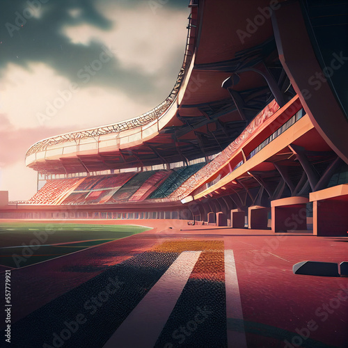 Futuristic football stadium, view inside of a stadium, generative ai © TheGoldTiger