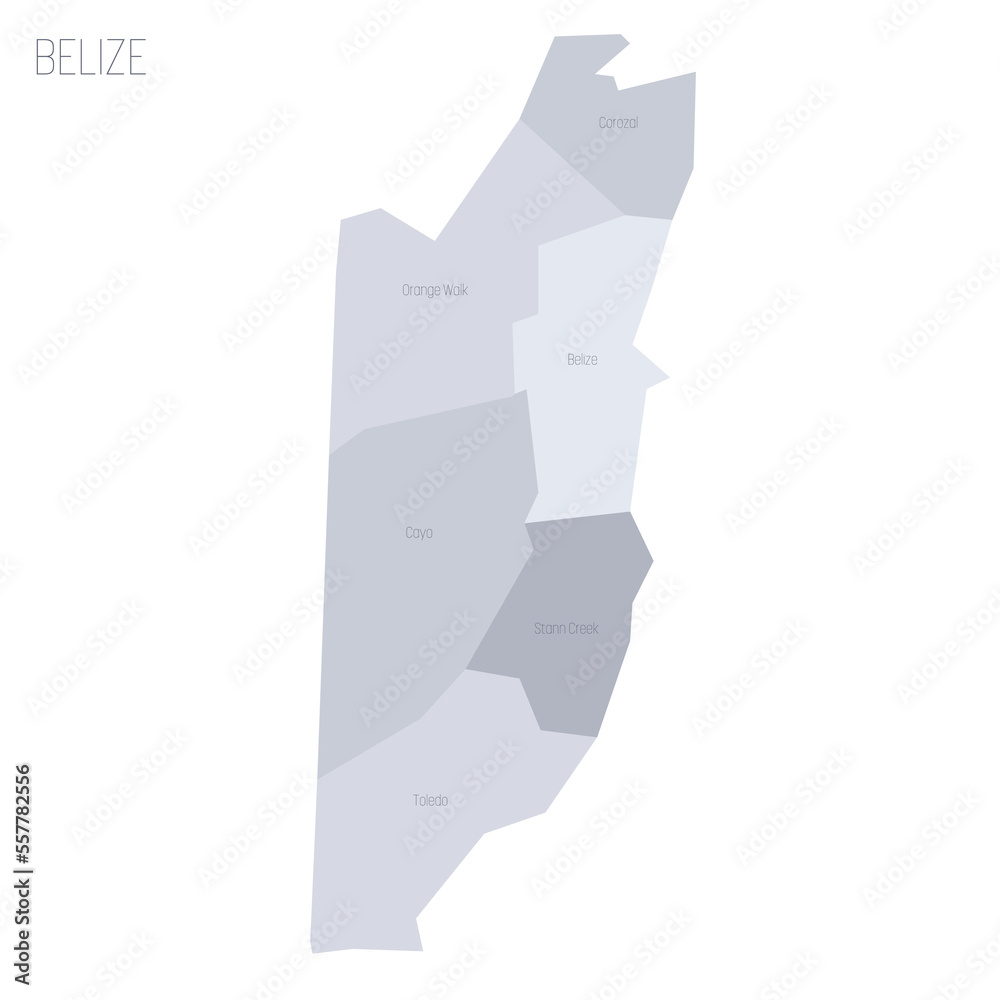 Belize political map of administrative divisions districts. Grey