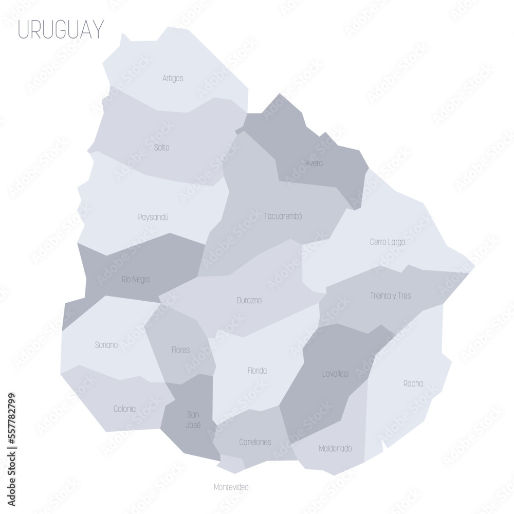 Uruguay political map of administrative divisions - departments. Grey ...