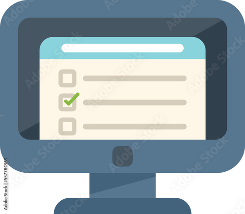 Pc exam study icon flat vector. Final homework. Work test isolated