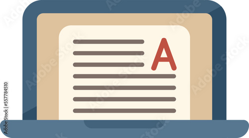 Laptop exam icon flat vector. Work test. Thesis book isolated