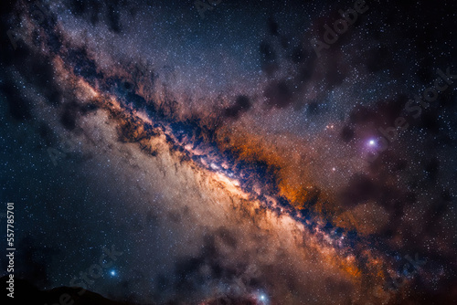 Long exposure shot of the Milky Way galaxy in the universe with stars and cosmic dust. Generative AI