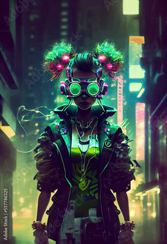 Cyberpunk girl wearing technology 