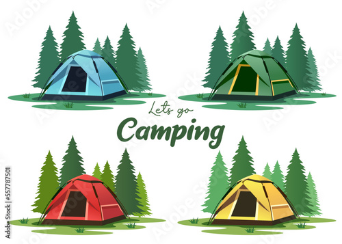 Set of camping tent in the forest. collection of camping tent vector illustration photo