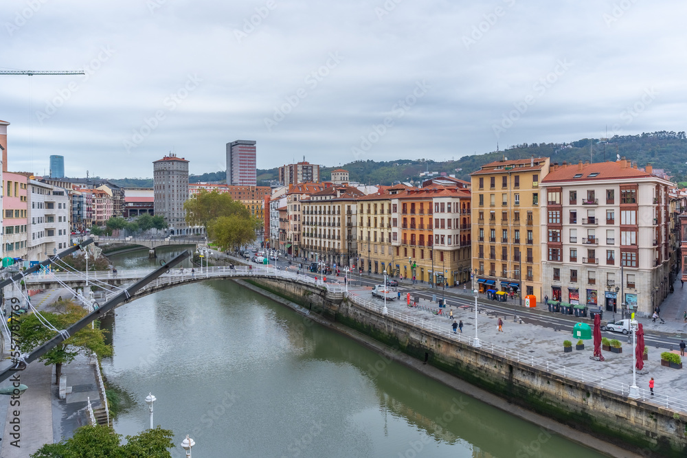 Riverside area next to the Nervion river in the city of Bilbao in Vizcaya. Basque Country