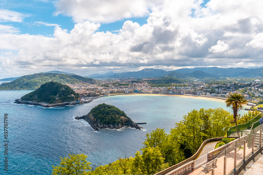 Panoramic view of the city of San Sebastián and Santa Clara Island from Mount Igeldo, Gipuzkoa