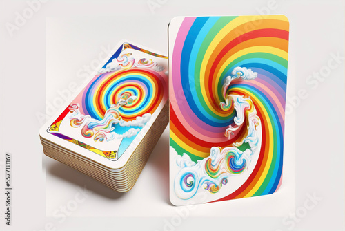 rainbow surreal tarot playing card with impossible shapes