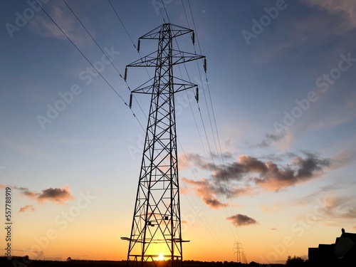 power lines at sunset