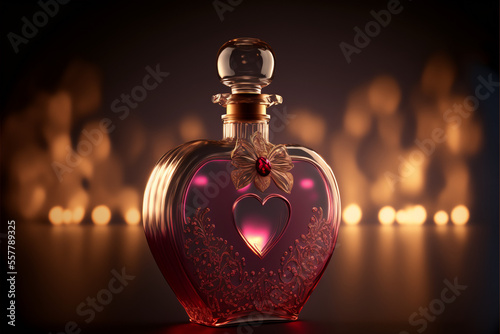 Fairytale Valentine Love Perfume Bottle with Twinkle Lights and Hearts Generative AI 