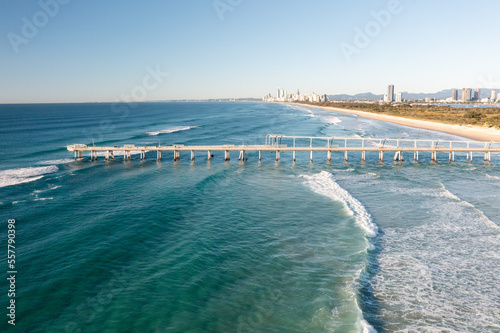 Aerial view of the Spit jetty on the Gold Coast