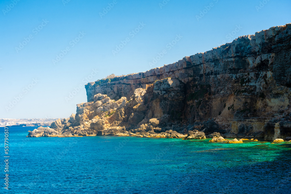 Crystal clear water under the cliffs of  Malta