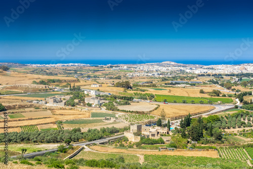 Landscape of the Malta countryside with Valletta on the background